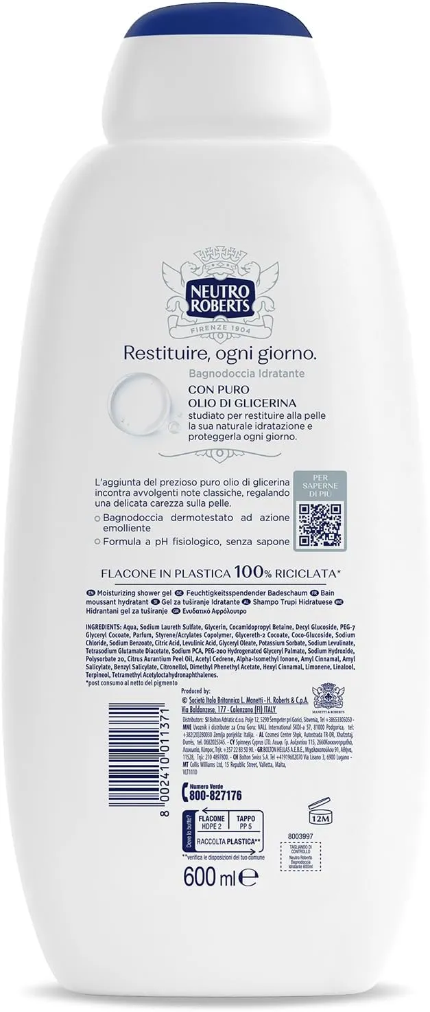 Neutro Roberts Bagnoschiuma Idratante 600 ml Per Pelle Normale