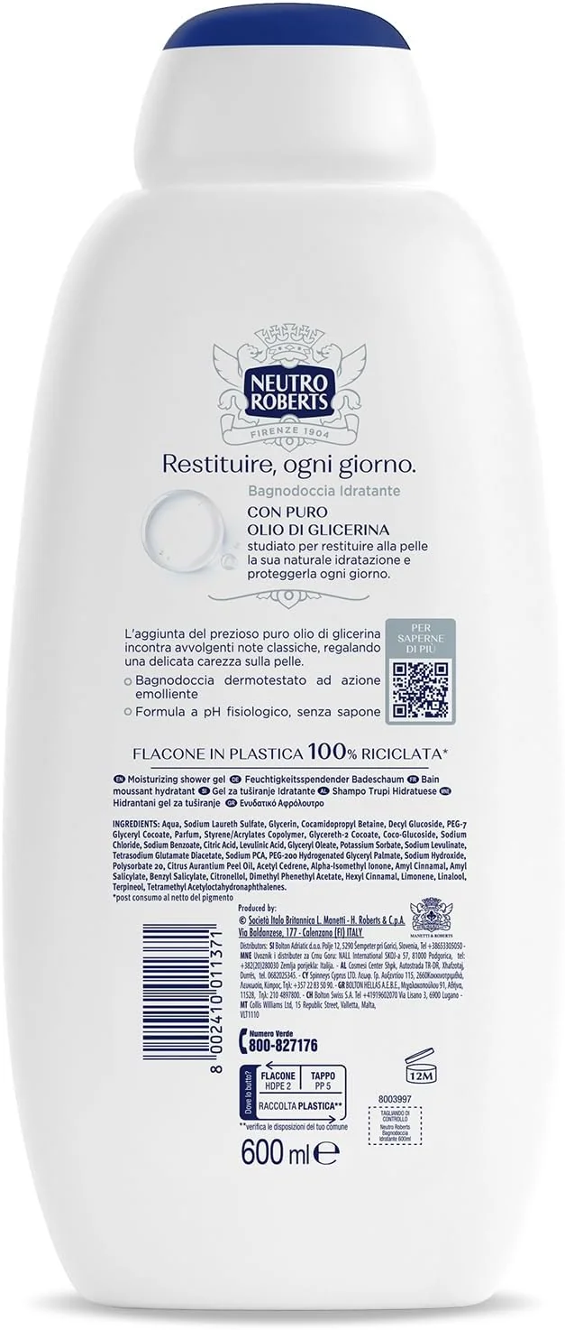 Neutro Roberts Bagnoschiuma Idratante 600 ml Per Pelle Normale
