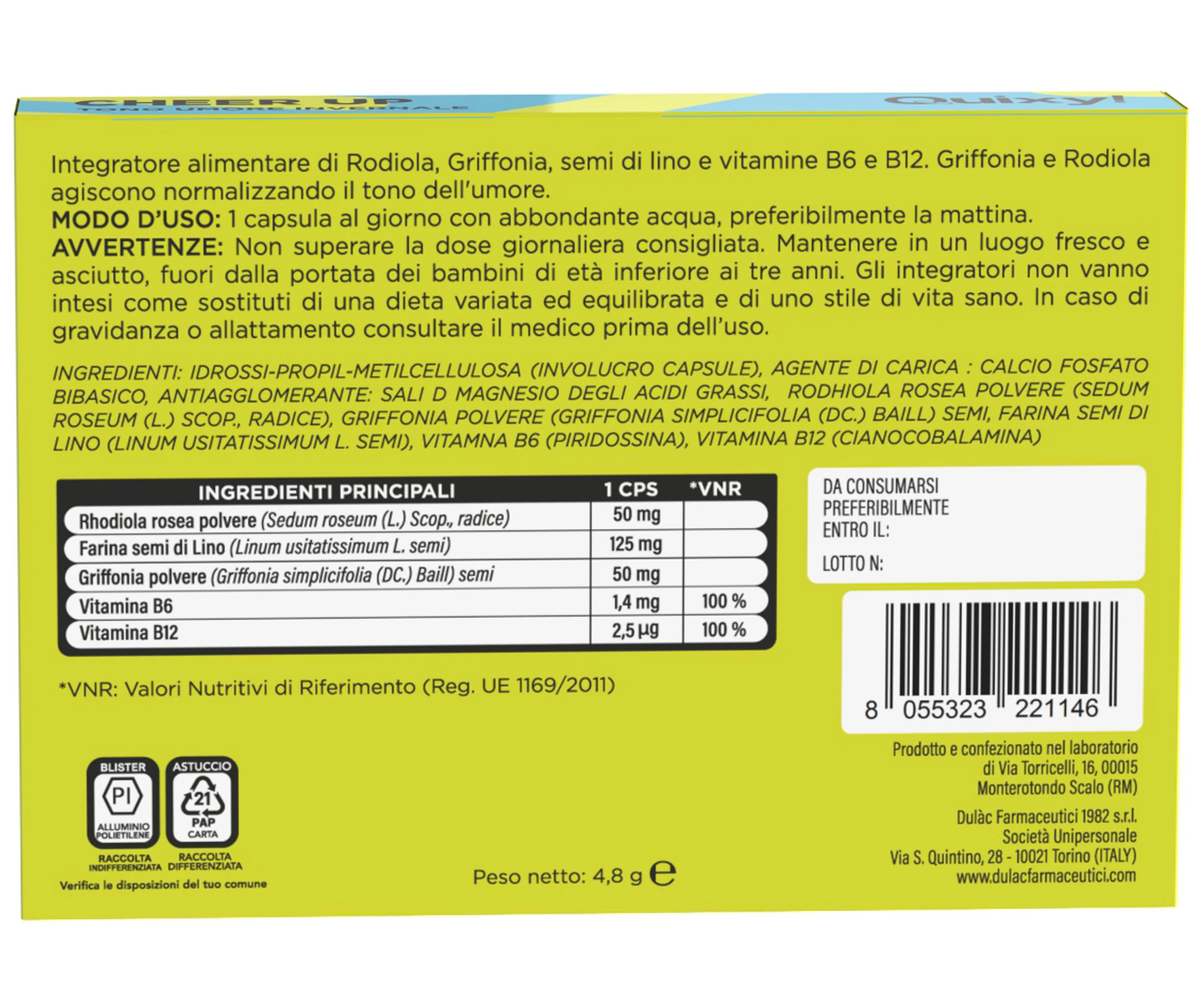 Ec Quixy Cheer Uptono 15Cps Funzione Psicolgoica e Tono dell'Umore