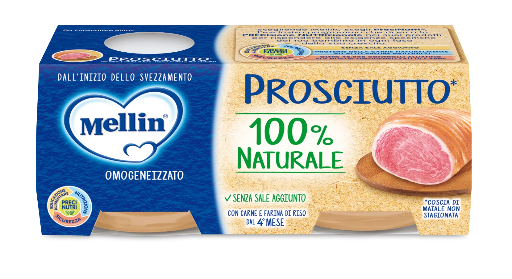 Mellin OMOGENEIZZATO Di Prosciutto 2 X 80 G Dal 4° Mese Compiuto
