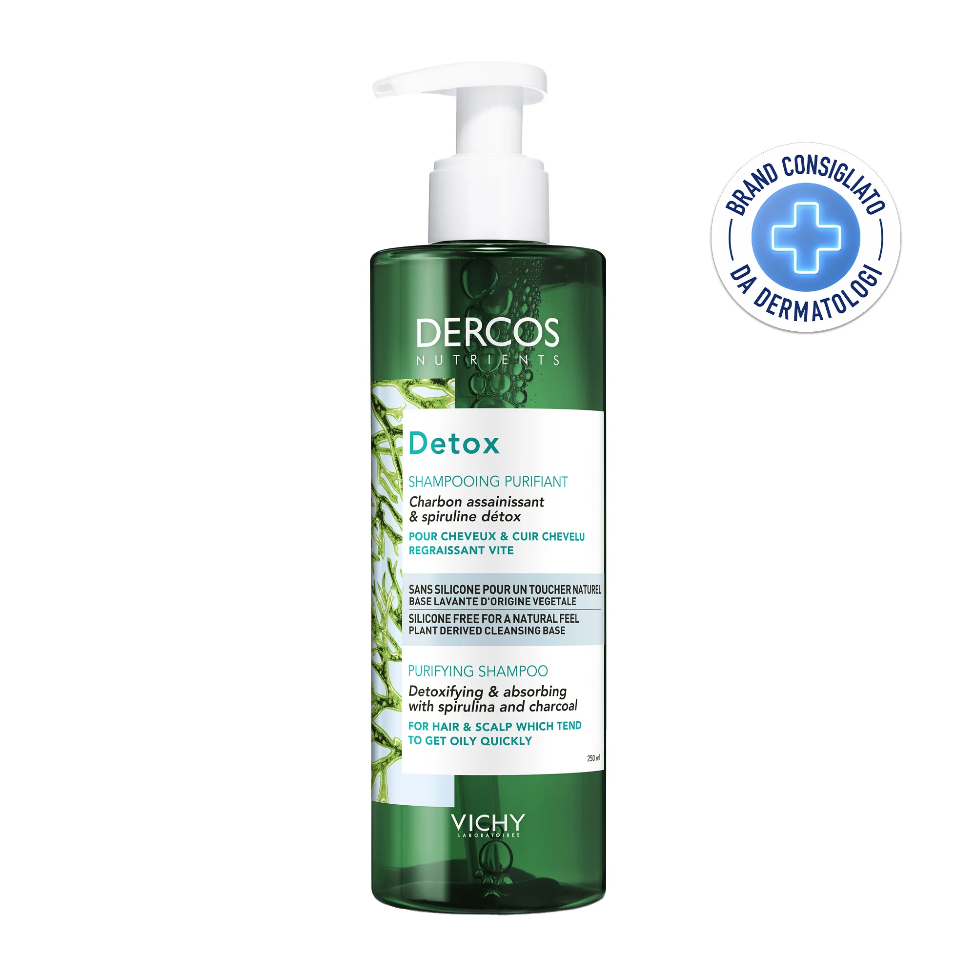 Vichy Dercos Nutrients Detox Shampoo Purificante Capelli Grassi 250 ml Con Carbone e Spirulina