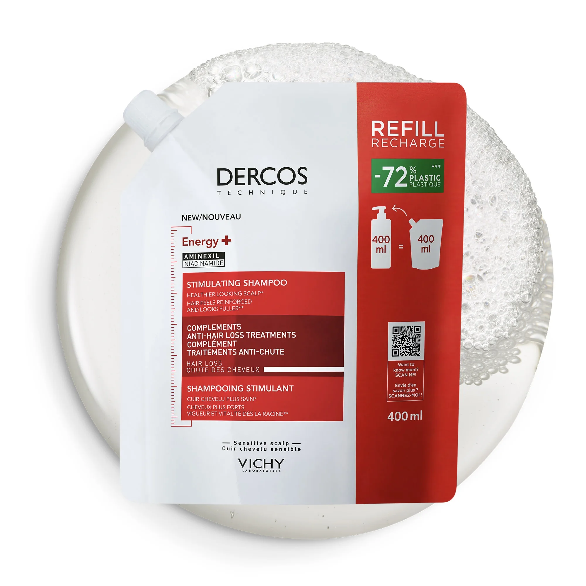 Dercos Technique Shampoo Energizzante Refill 400 Ml Aiuta a Contrastare la Caduta dei Capelli
