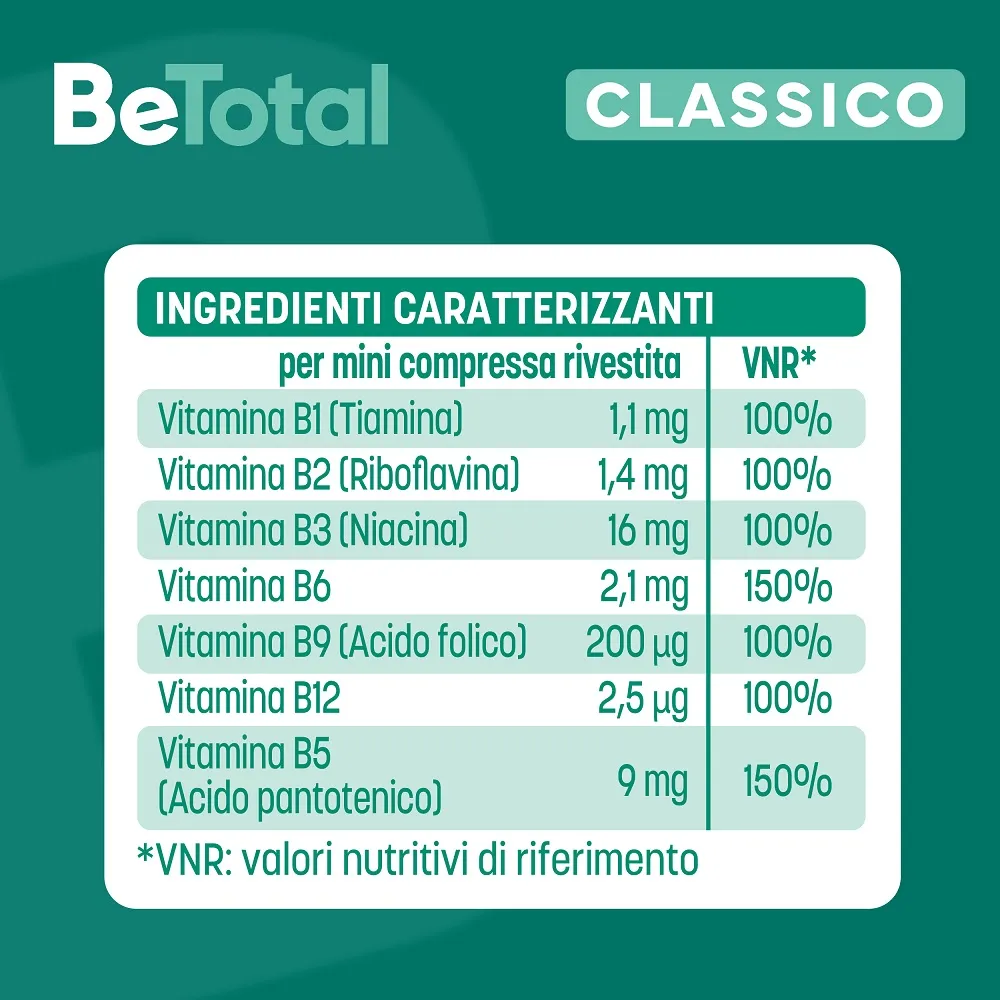 Be-Total Integratore Alimentare Complesso Bilanciato Di Vitamine B 60 Compresse Vitamina B, B3 Vitamina B12 Acido Folico Energia Per Adulti