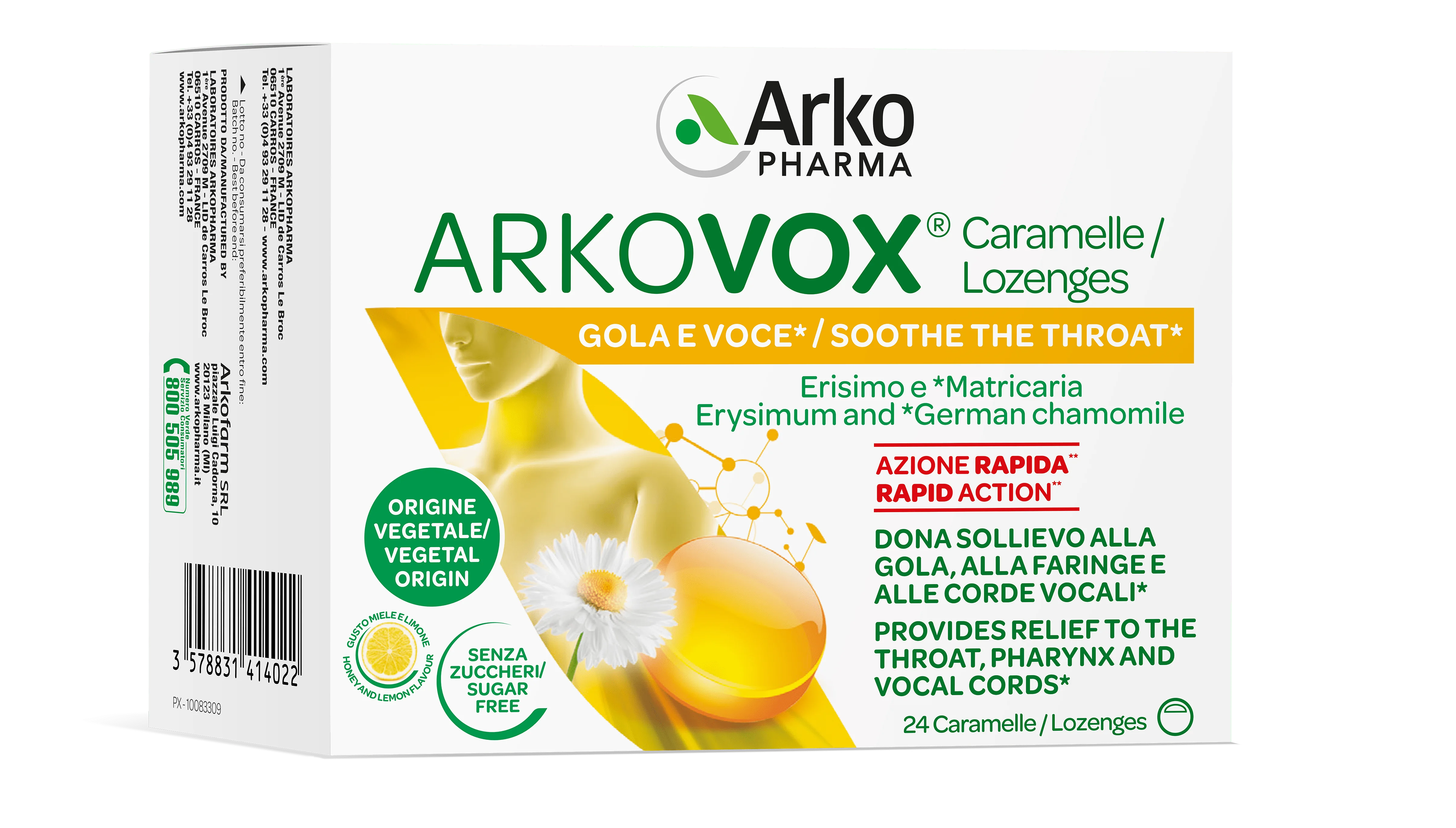 Arkopharma Arkovox Miele Limone 24 Caramelle Sollievo Voce e Gola