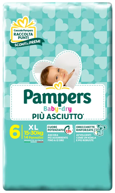 PAMPERS BABY-DRY EXTRALARGE 15-30 KG 14 PEZZI