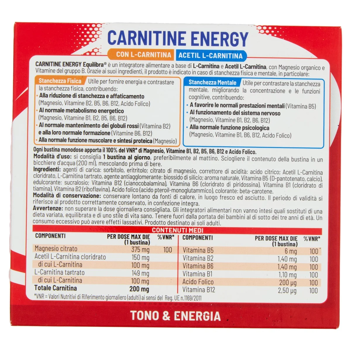 Carnitine Energy 12 Bustine Energia e Vitalità