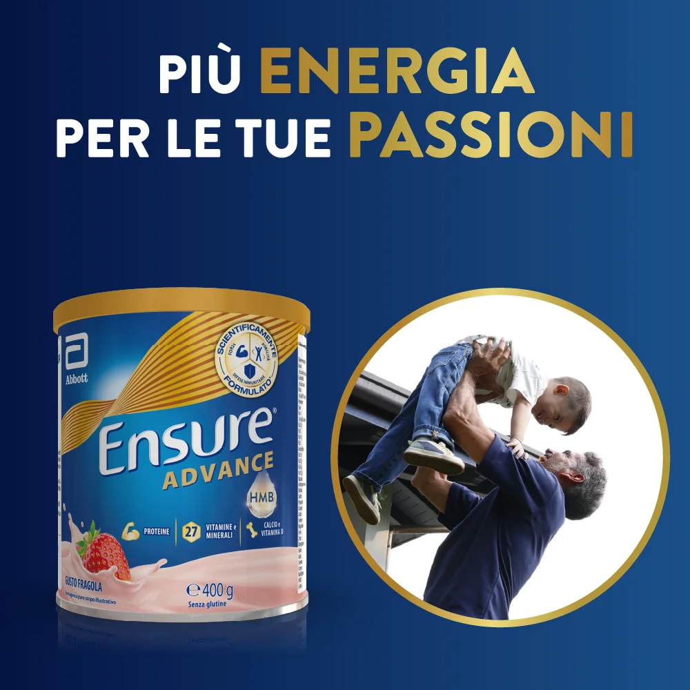Ensure Advance 400 g Gusto Fragola Integratore Alimentare Proteico e Multivitaminico con HMB Formato Polvere