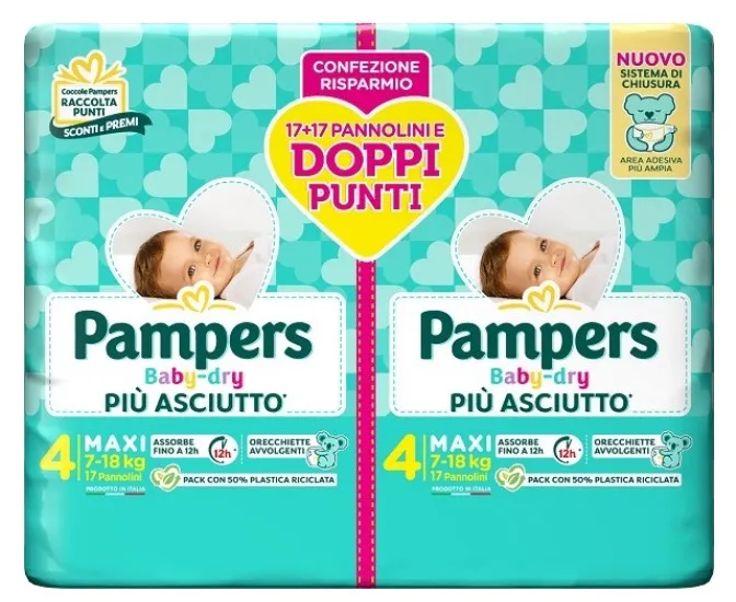 PAMPERS BABY DRY PANNOLINO DUO DOWNCOUNT MAXI 34 PEZZI