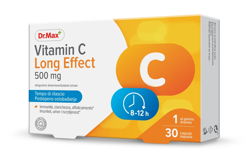 Dr. Max Vitamina C Long Effect 30 Capsule Supporta il Sistema Immunitario con Rilascio Graduale