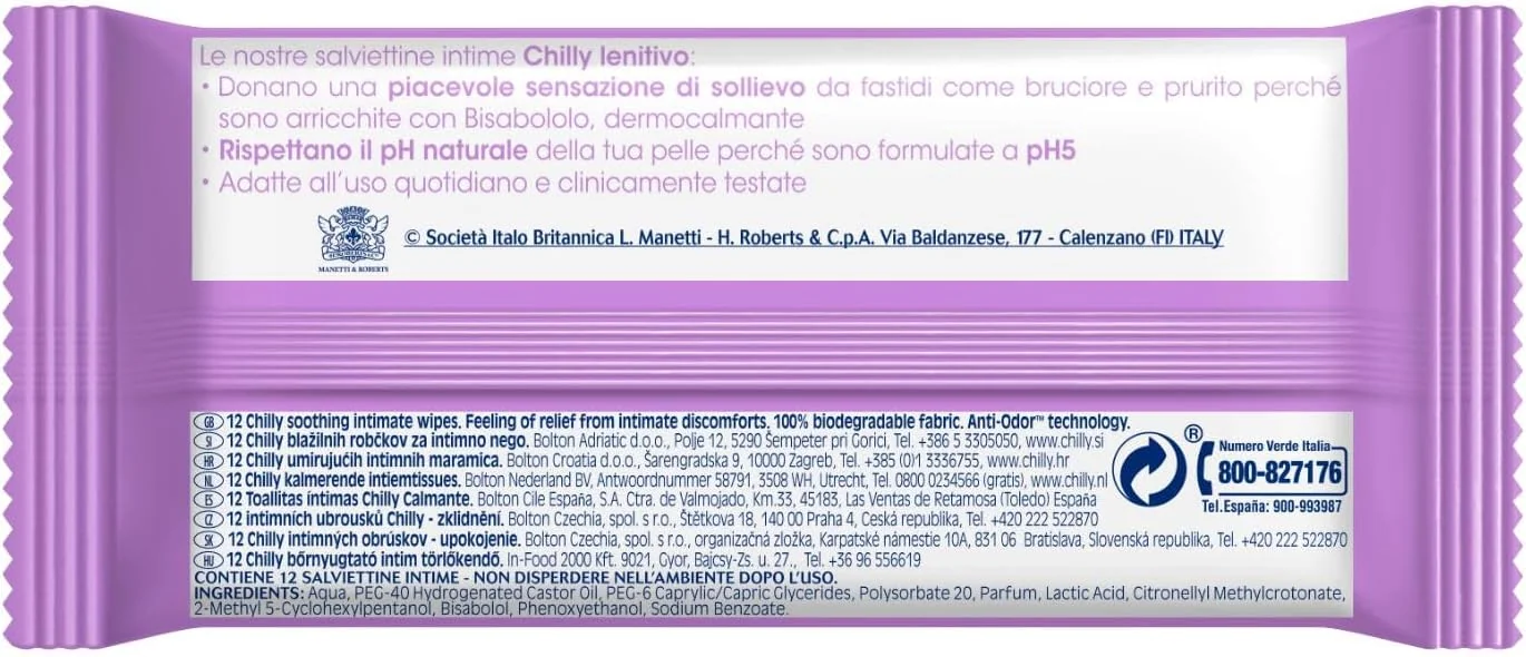 Chilly Salviettine Intime Lenitive Emollienti e protettive