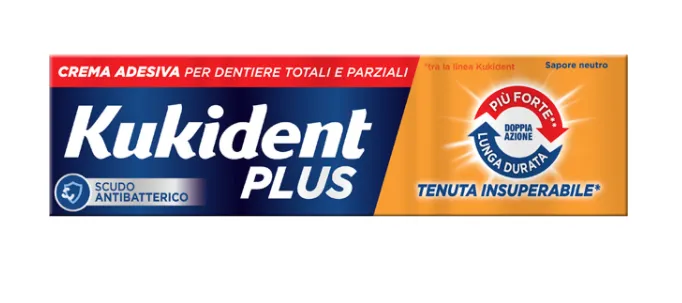 Kukident Plus Doppia Azione Crema Adesiva Protesi Dentali Aroma Neutro 40 g