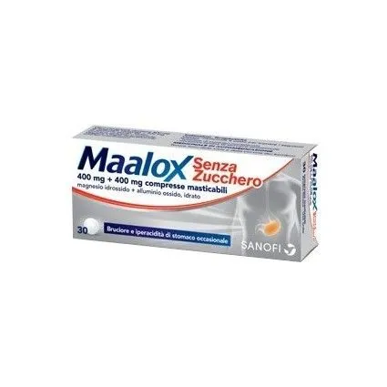 Maalox Senza Zucchero 30 Compresse Masticabili Aroma Frutti Rossi 400 + 400 mg