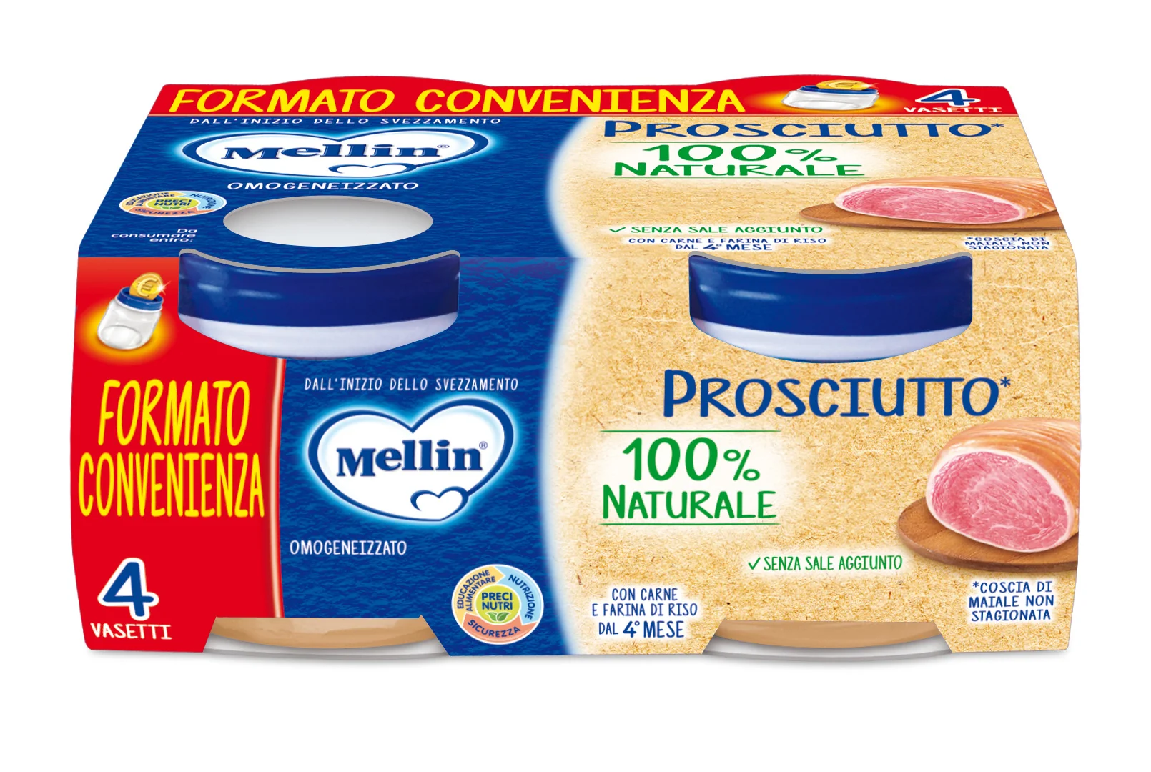 Mellin OMOGENEIZZATO Di Prosciutto 4 X 80 G Alimento per Infanzia