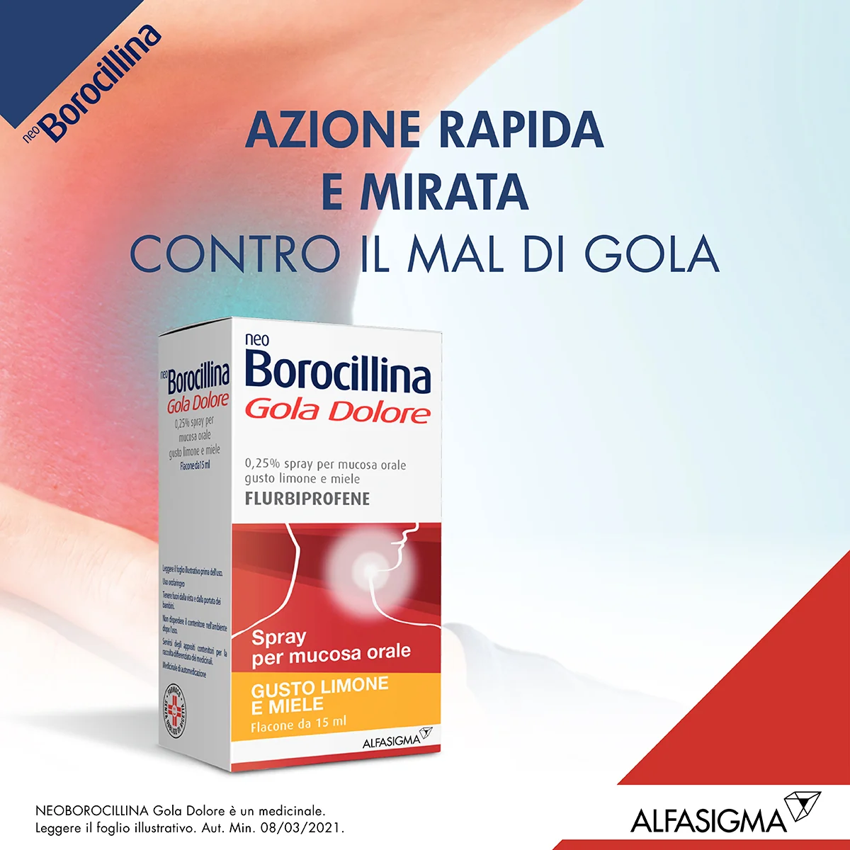 Neo Borocillina Gola Dolore Spray 0,25% Limone & Miele 15 ml Flurbiprofene