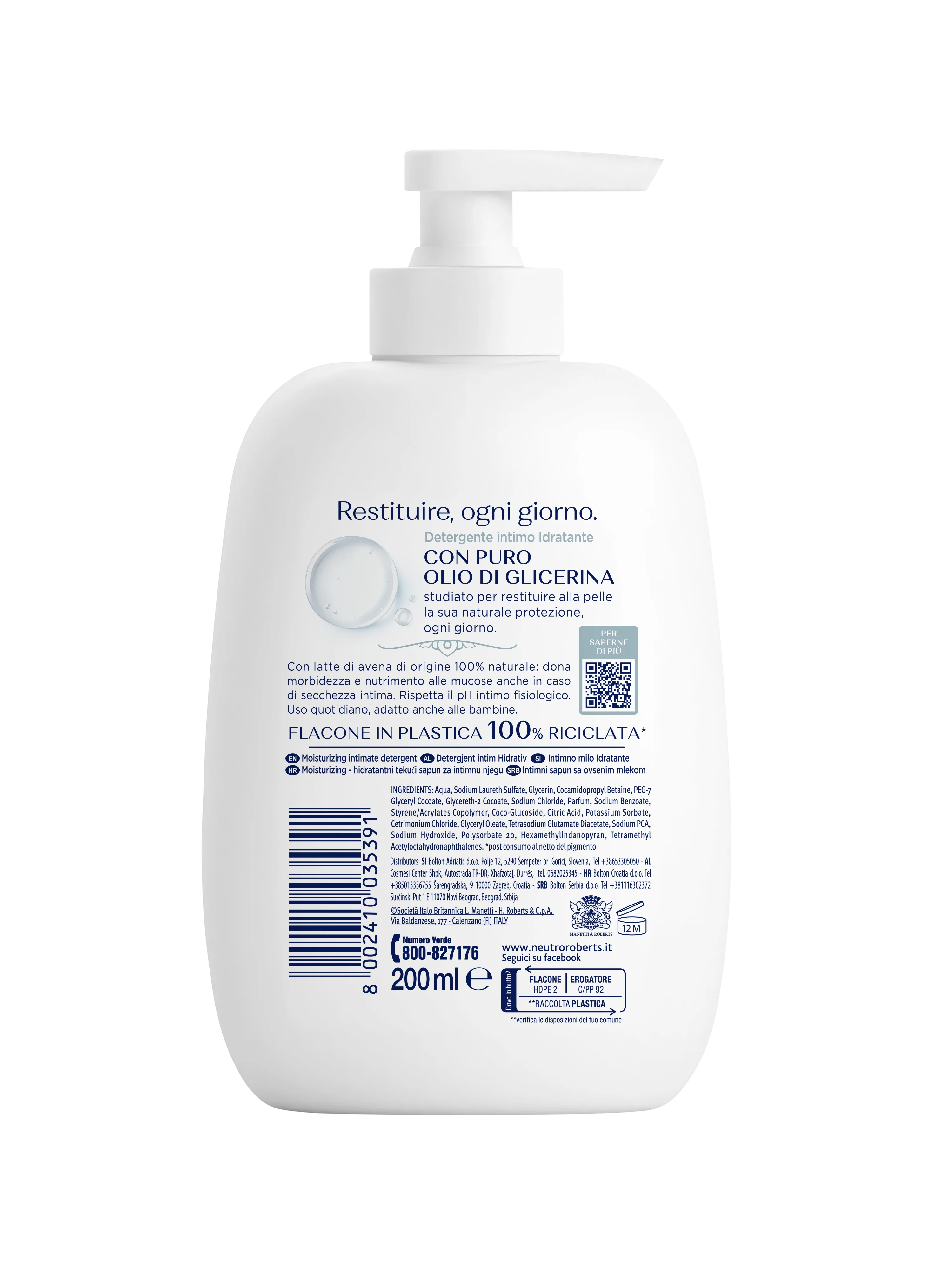 Neutro Roberts Sapone Liquido Idratante 200 ml Pelle Morbida e Protetta