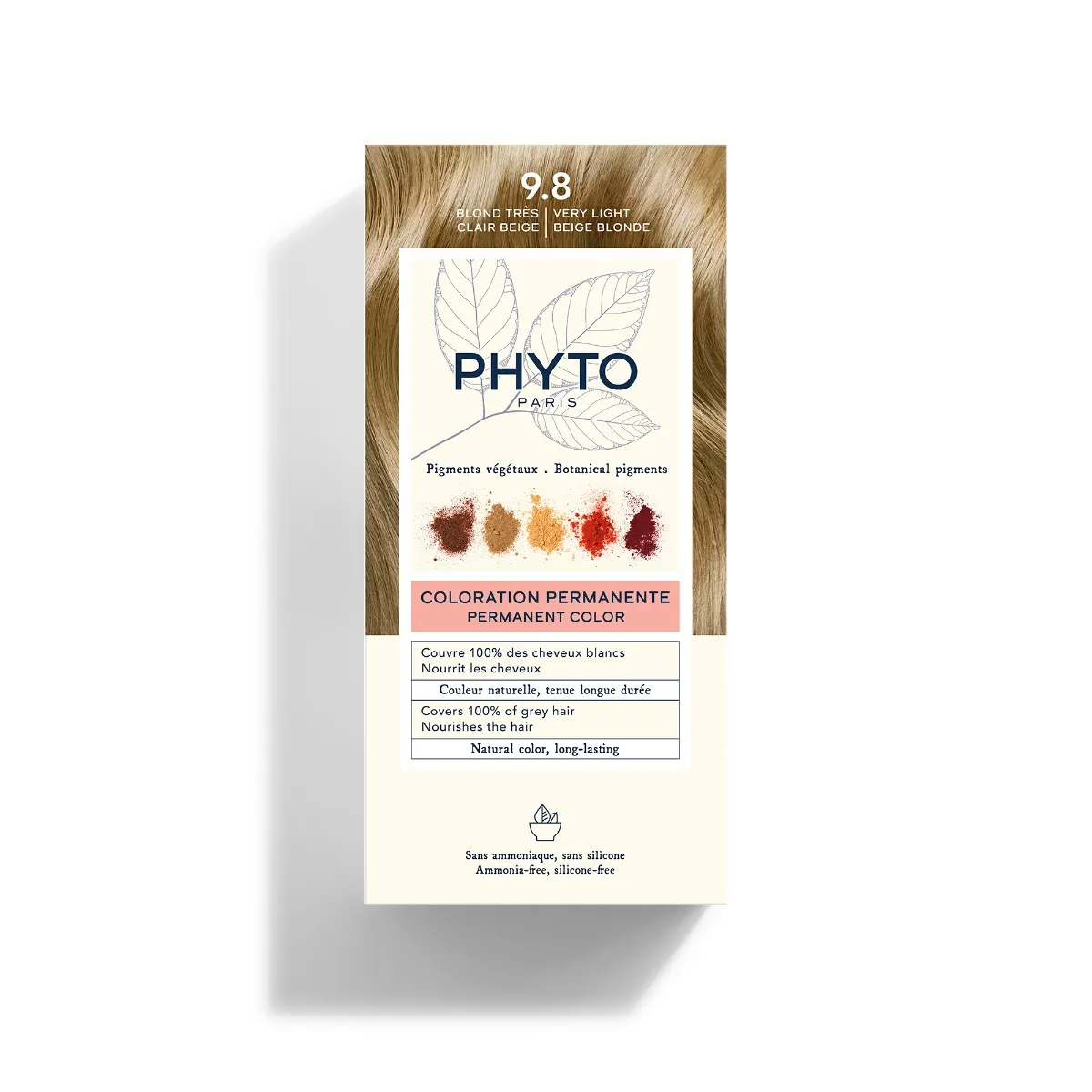 Phyto Phytocolor 9.8 Biondo Chiarissimo Cenere Colorazione Permanente senza Ammoniaca 100% Copertura Capelli Bianchi