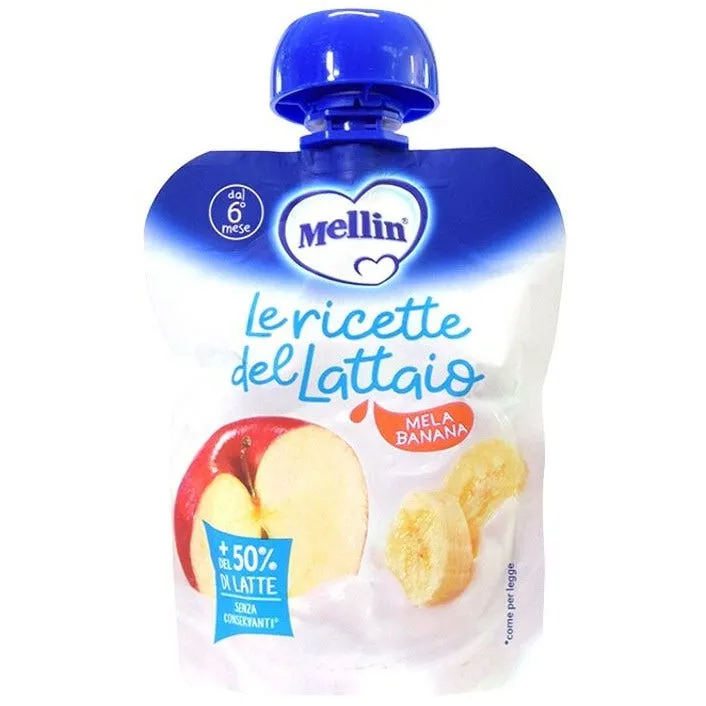 Mellin Pouch Latte Mela Banana 85G Alimento per Infanzia