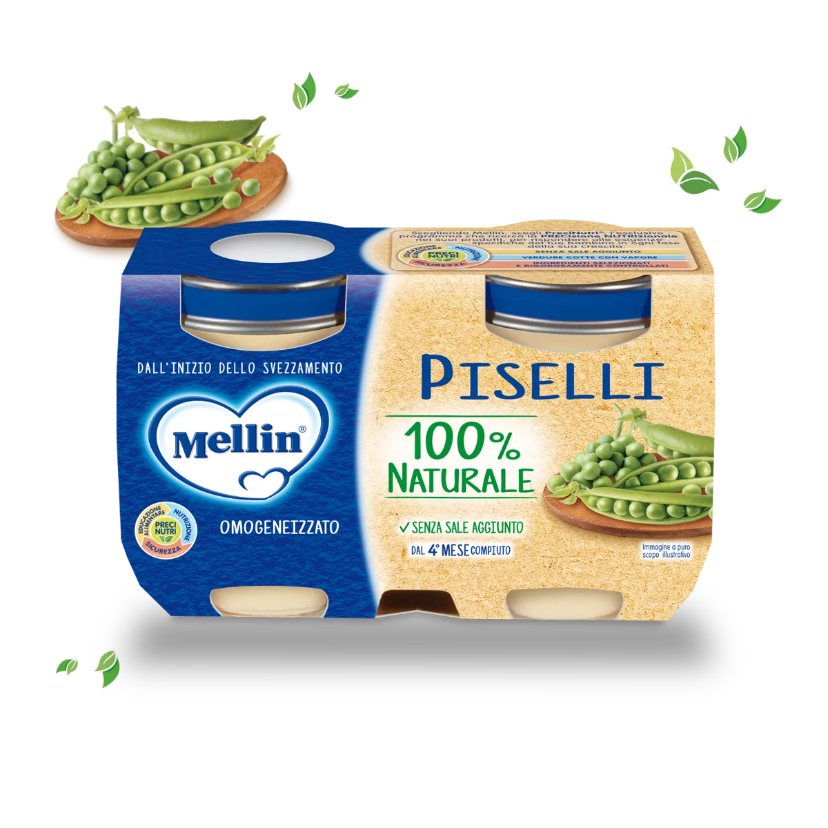 Mellin OMOGENEIZZATO Piselli 2X125G Dal  4° Mese Compiuto