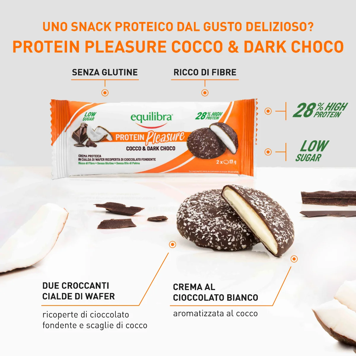 Equilibra Dobloni Cocco&Dark 2x17 G Snack Proteico
