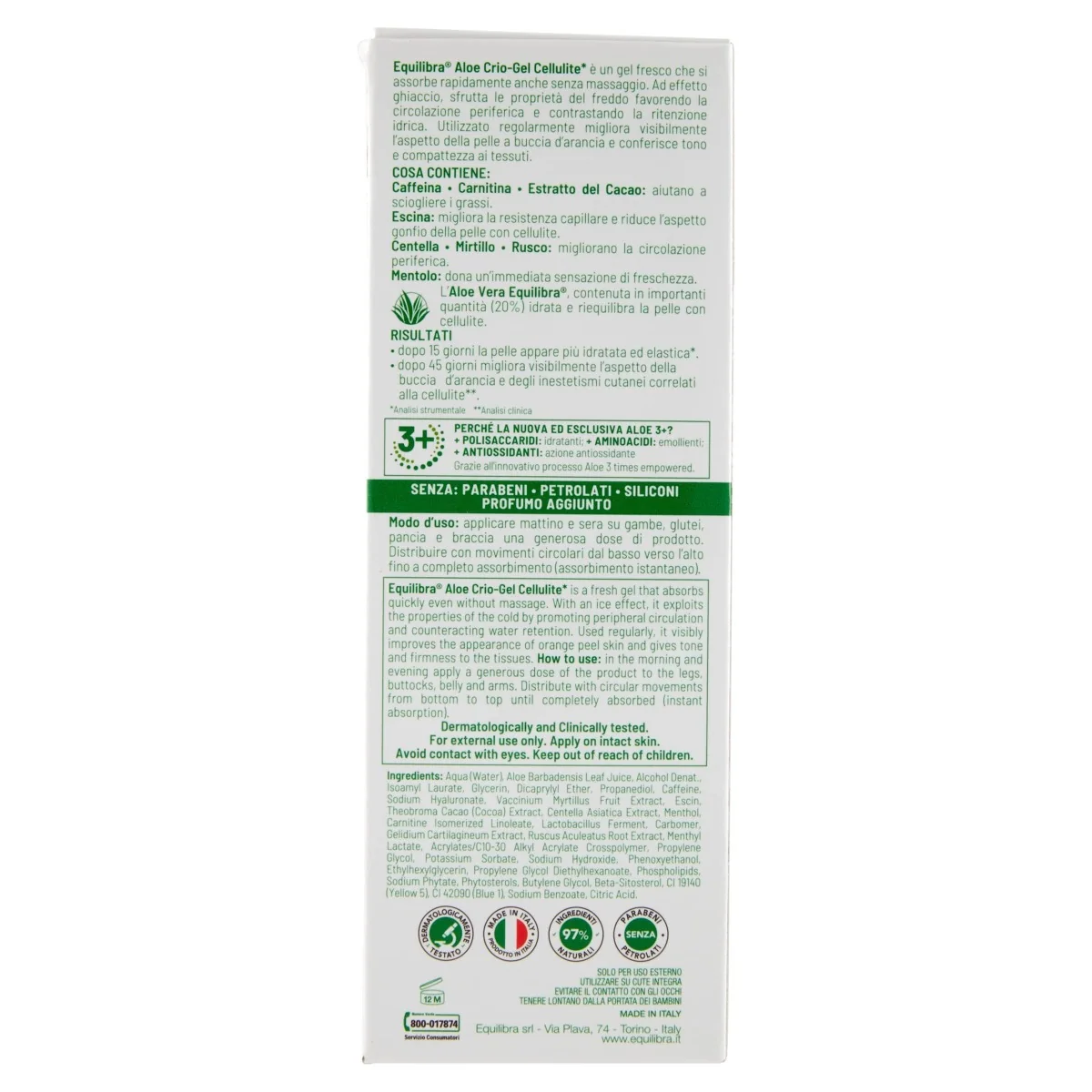 Equilibra Aloe Crio-Gel Cellulite 200 ml Effetto Ghiaccio
