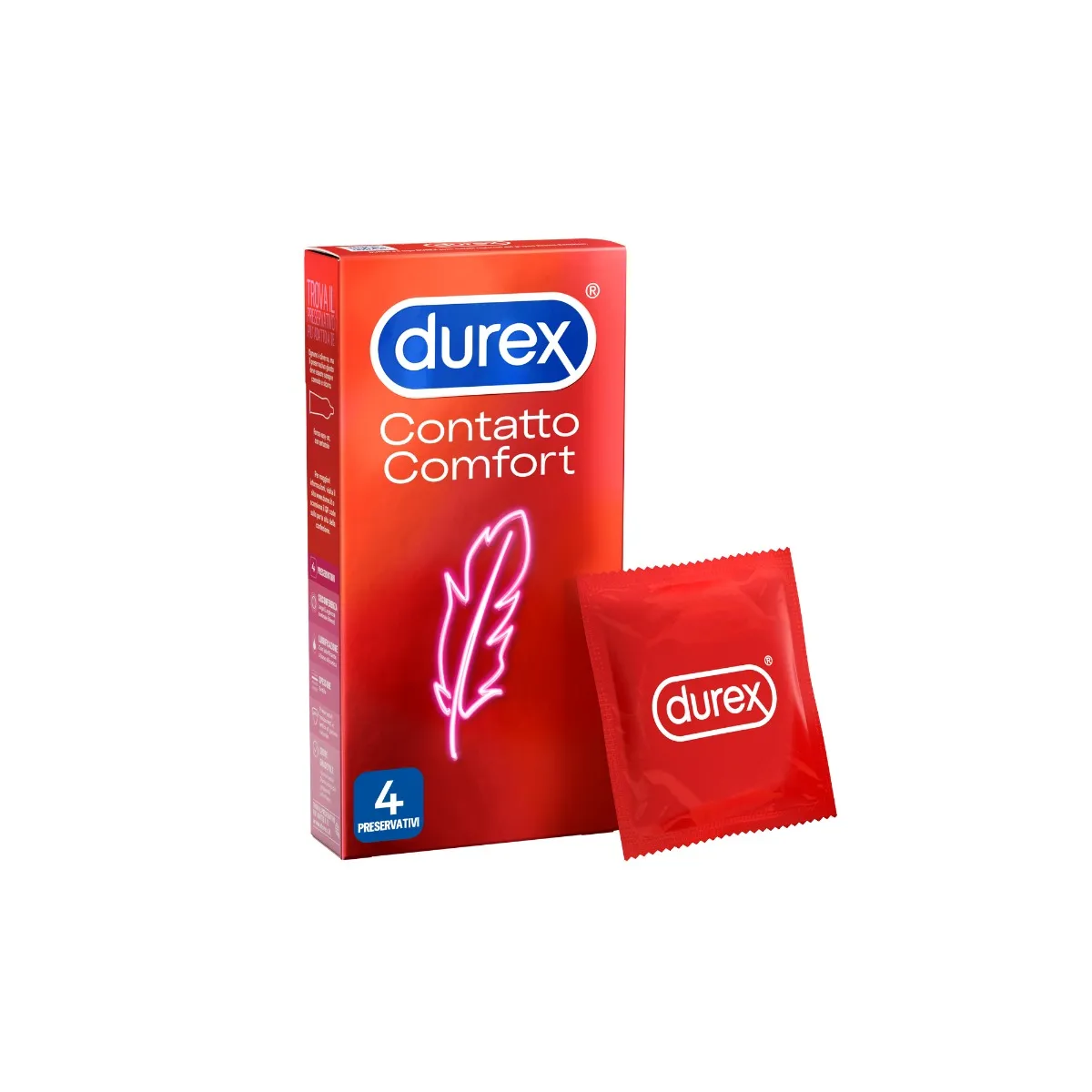 Durex Contatto Comfort Profilattici Sottili 4 Pezzi Elevata Lubrificazione