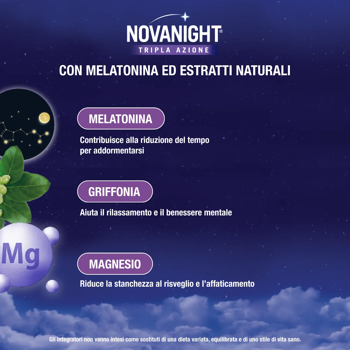 Novanight 20 Bustine Tripla Azione Integratore per il Sonno