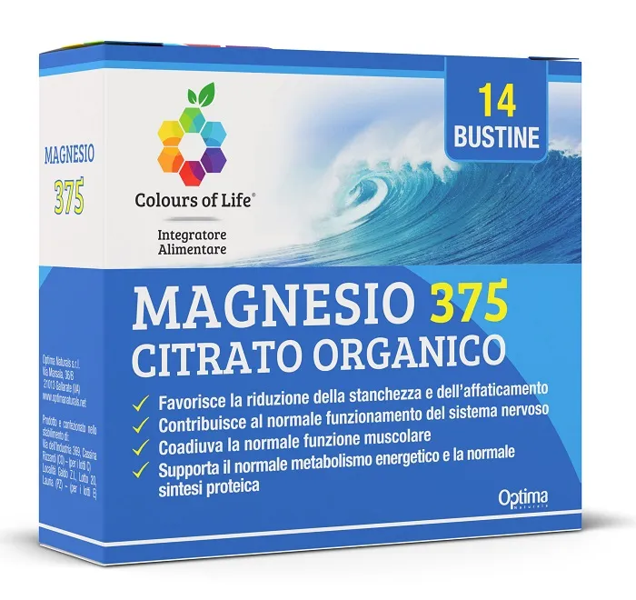 Colours Of Life Magnesio 375 Citrato Organico Integratore Stanchezza 14 Bustine