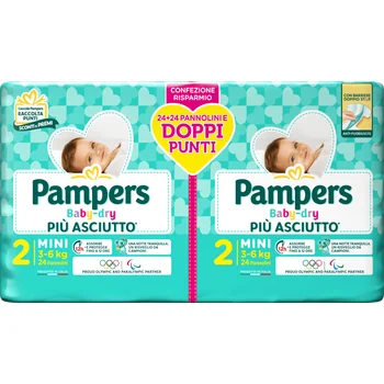 Pampers Baby Dry Pannolino Duo Downcount Mini 48 Pezzi Taglia 2 (3-6 kg) Pacco Doppio