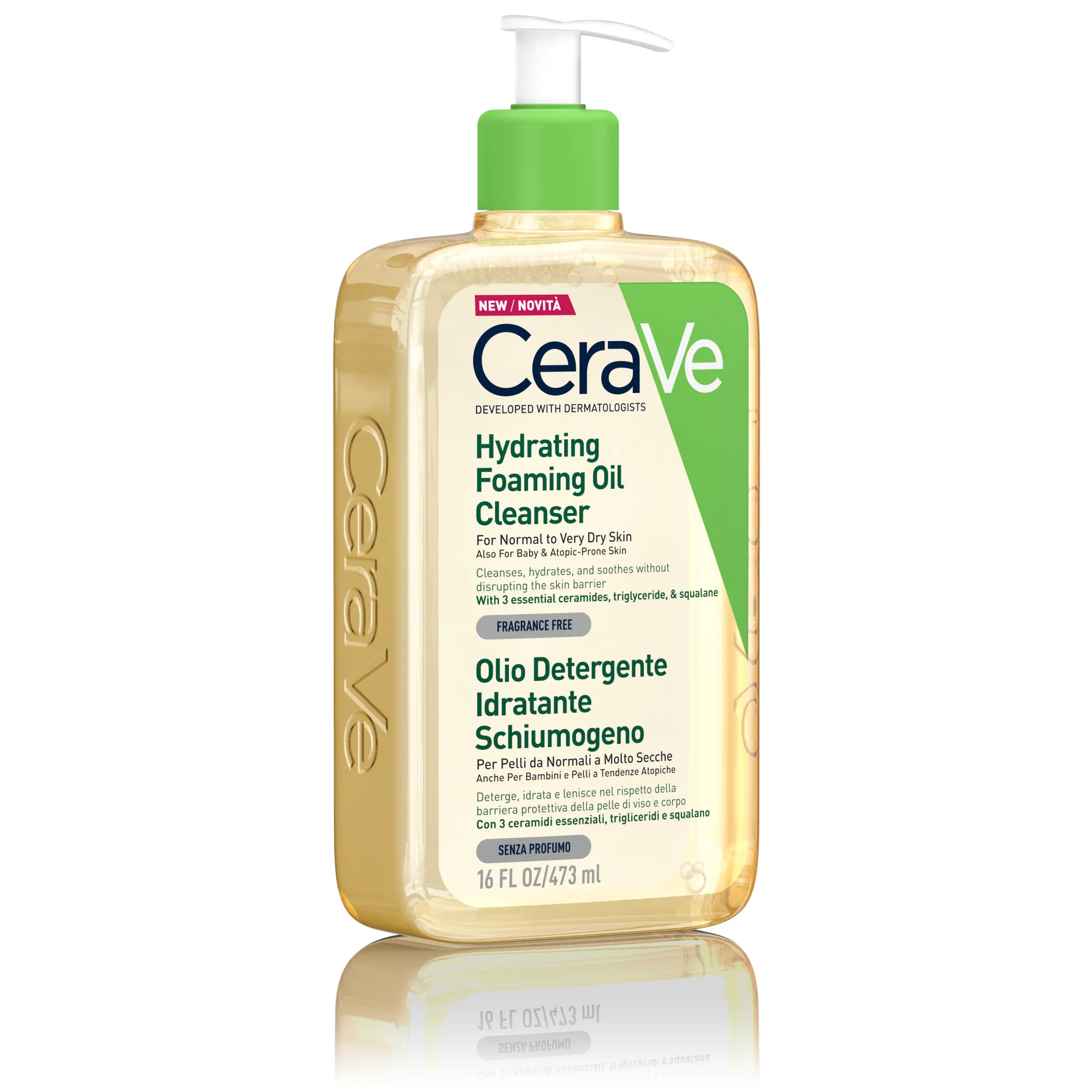CeraVe Olio detergente idratante 473 ml Deterge, Idrata e Lenisce con 3 ceramidi Essenziali, Trigliceridi e Squalene