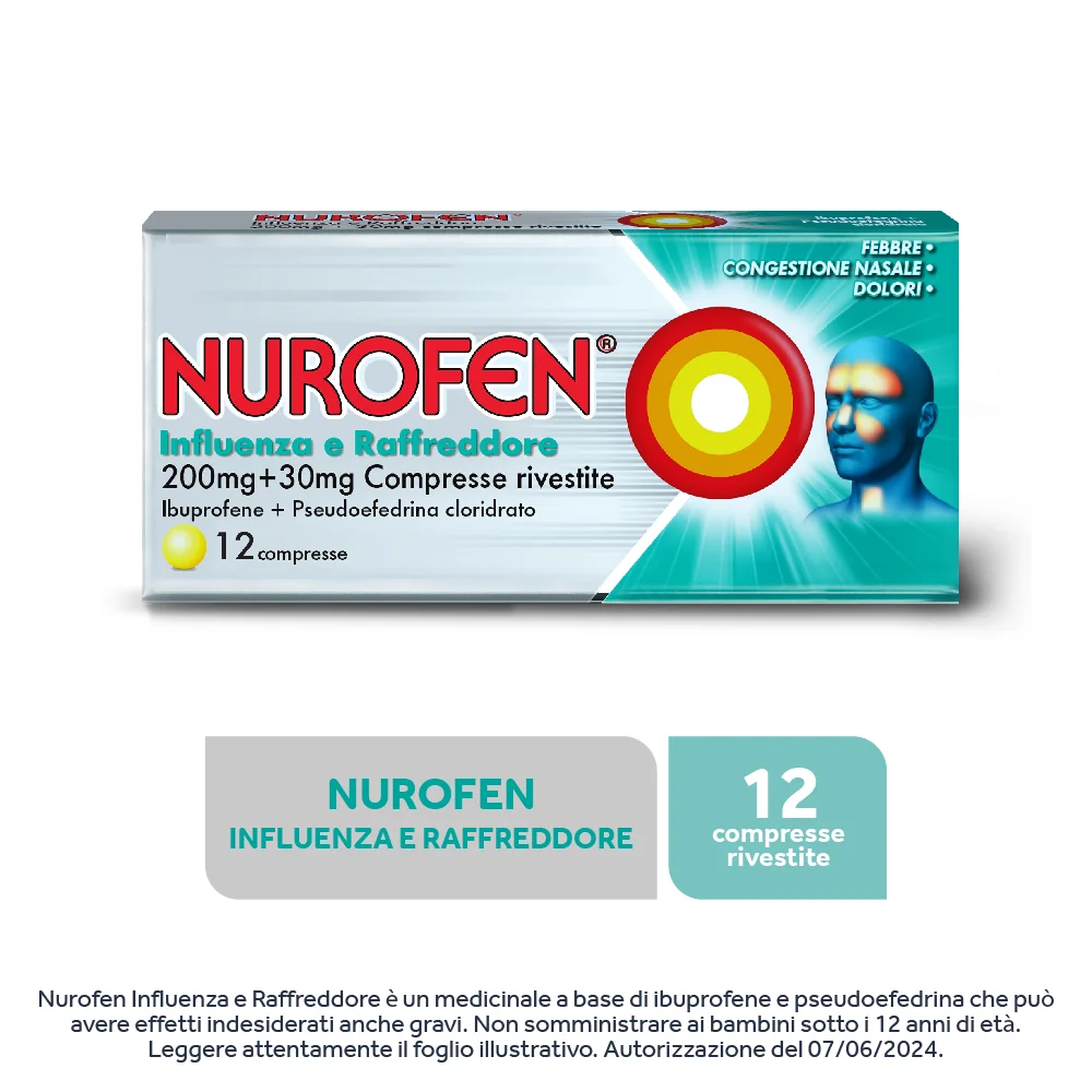 Nurofen Influenza e Raffreddore 200 mg + 30 mg 12 Compresse Rivestite 