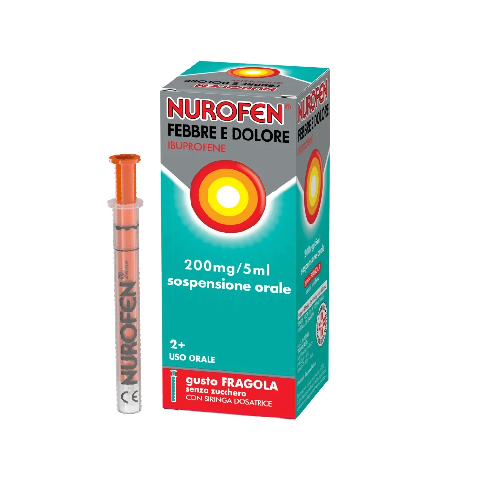 Nurofen Febbre e Dolore Bambini 200 mg/5 ml Ibuprofene Sospensione Orale Fragola 100 ml Bambini e Adulti