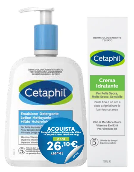 Cetaphil Emulsione Detergente 470 Ml in OMAGGIO Crema Idratante 100 G Kit Cura del Corpo