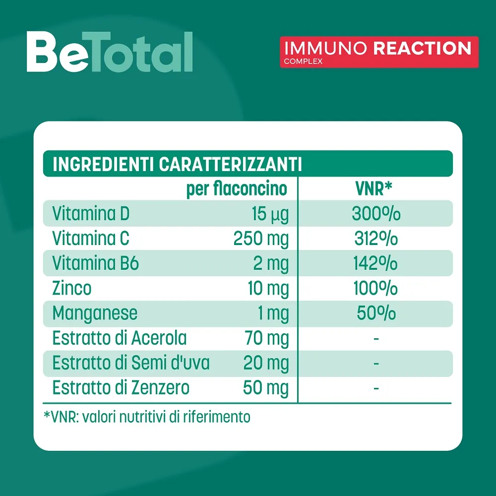 Be-Total Immuno Reaction 8 Flaconcini Integratore Alimentare Difese Immunitarie Vitamina C