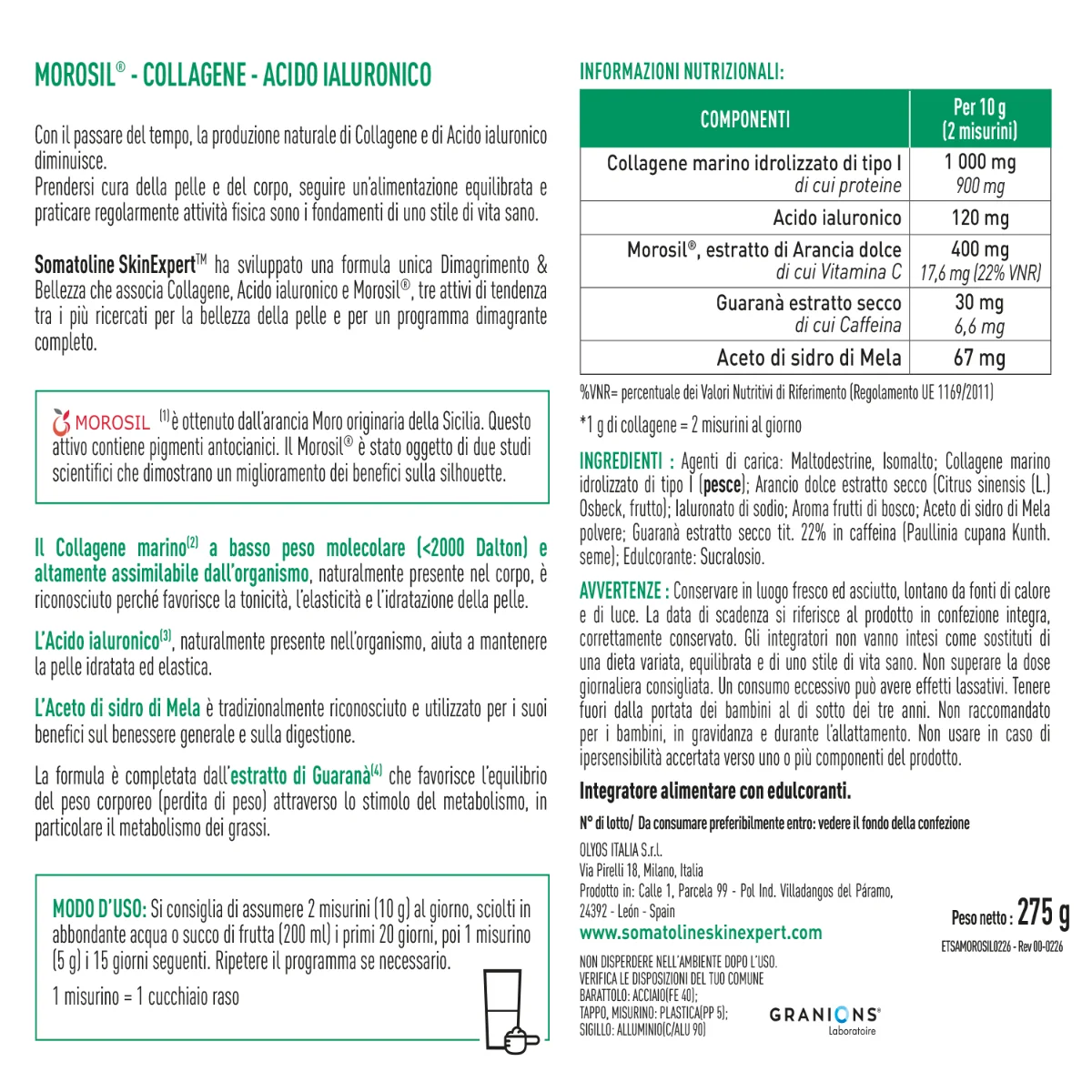 Somatoline Slim Advanced 275 G Senza Glutine Senza Lattosio Perdita di Peso