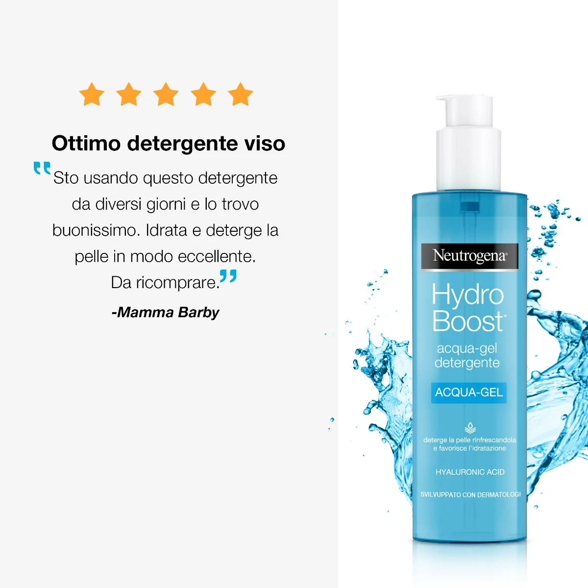 Neutrogena Hydro Boost Acqua Gel Detergente Viso 200 ml Detergente Schiumogeno ad Azione Struccante