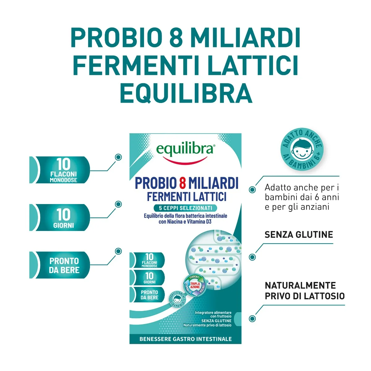 Equilibra Probio 8 Miliardi 10 Flaconcini Intestino in equilibrio