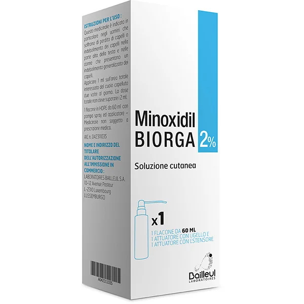 Minoxidil Biorga 2% Soluzione Cutanea Trattamento Anticaduta 60Ml