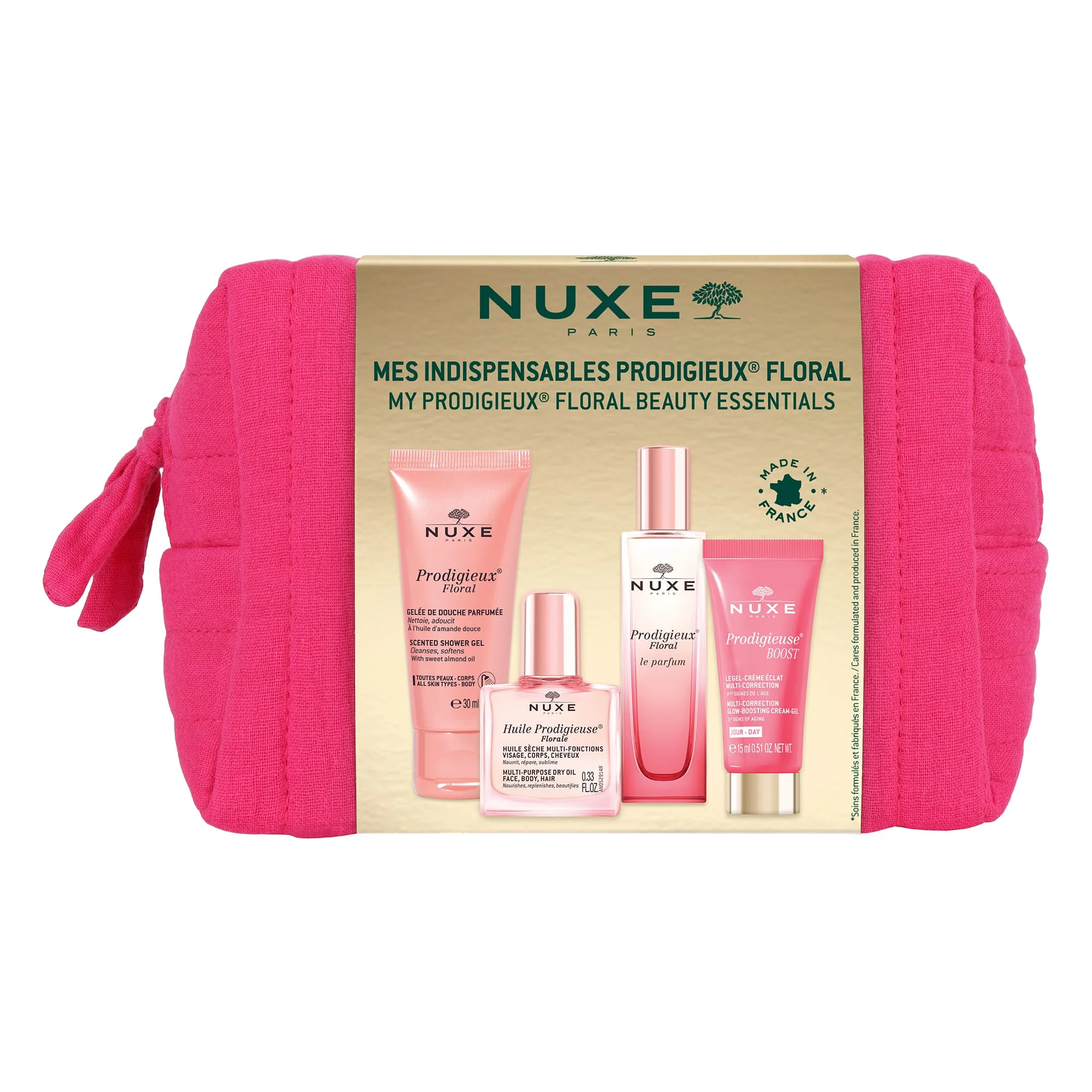 Nuxe Prodigieux - Trousse Gli Indispensabili Prodigieux Floral Florale Gel Doccia 30ml + Huile Florale 10ml + Le Parfum 15ml + Crema Gel Viso 15ml