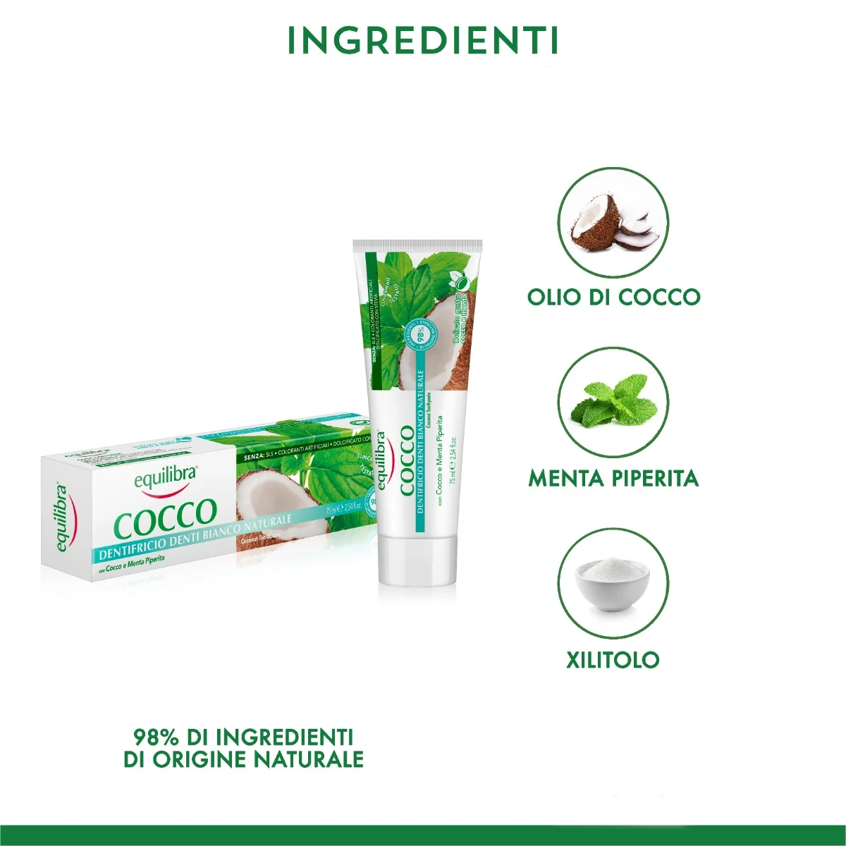 Equilibra Cocco Dentifricio Bianco Naturale 75 Ml Azione Rinfrescante