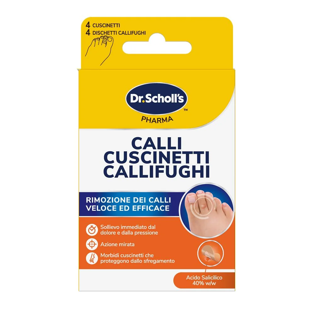 Scholl Cerotti Callifughi Rimozione Calli Duri 4 Cerotti + 4 Dischetti Calli e Duroni