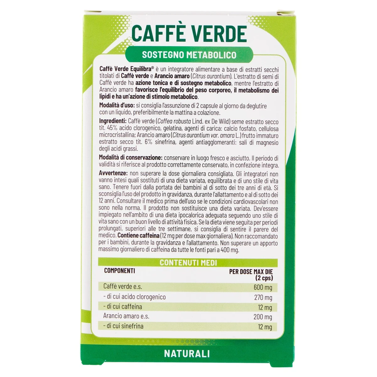 Equilibra Caffè Verde 40 Capsule Drenaggio e Metabolismo