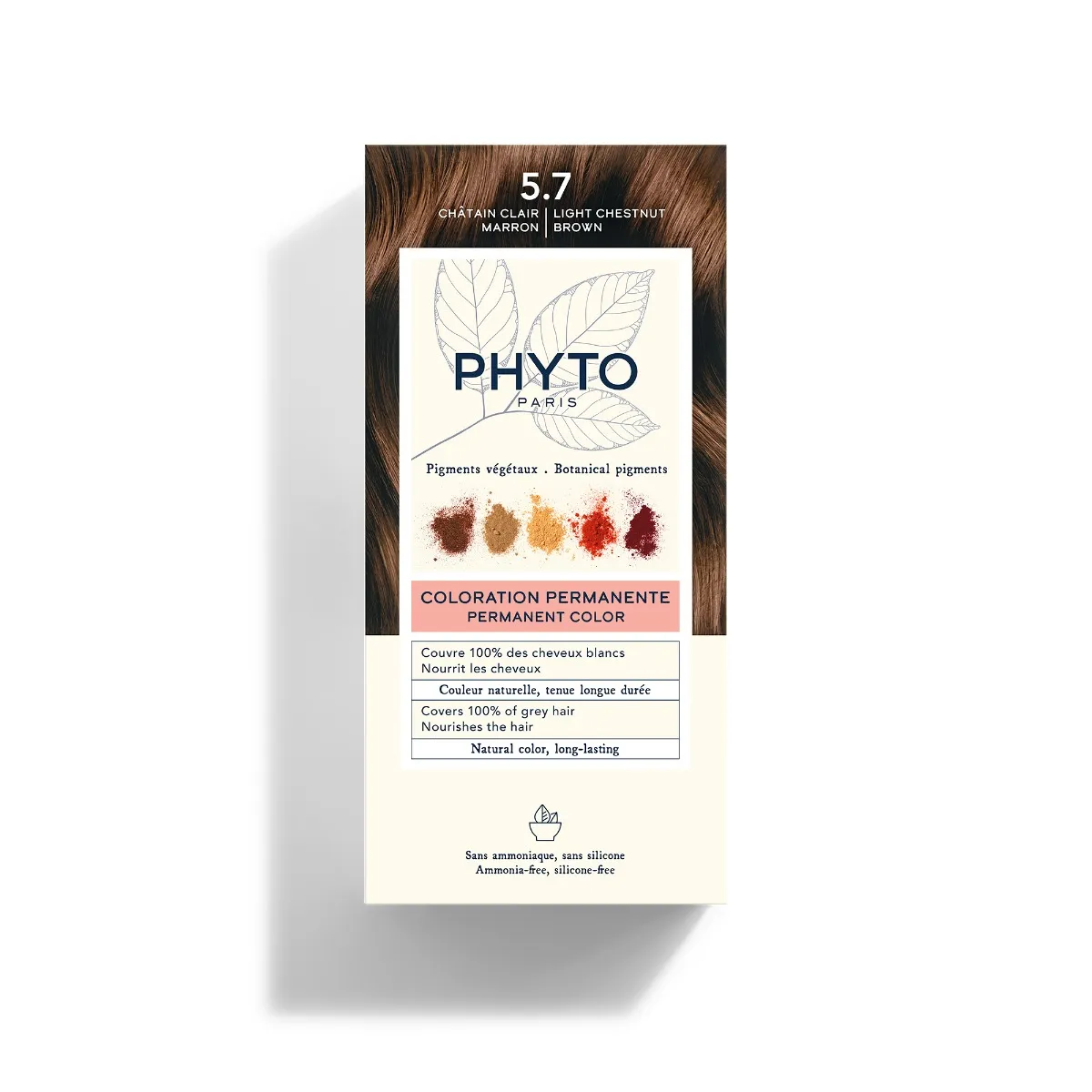 Phyto Phytocolor 5.7 Castano Chiaro Tabacco Colorazione Permanente Senza Ammoniaca 100% Copertura Capelli Bianchi
