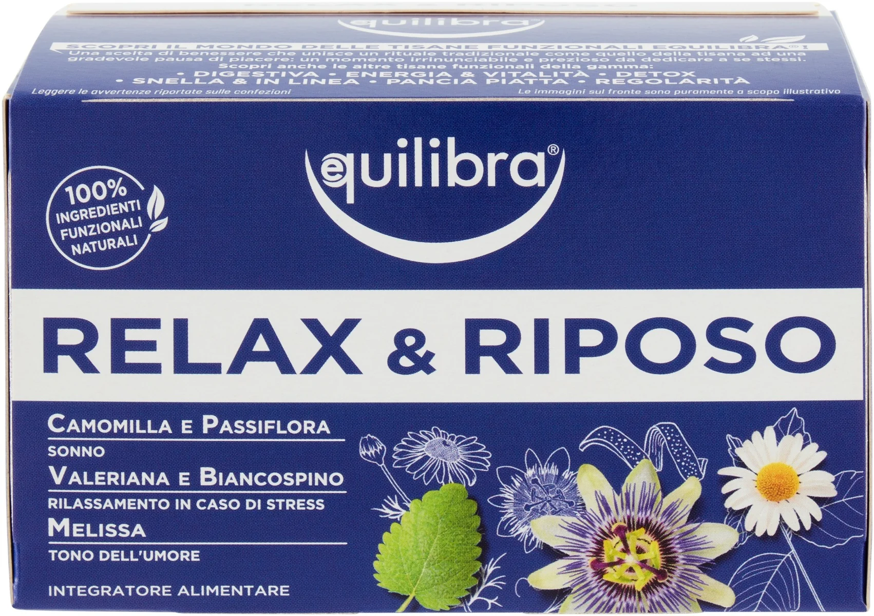 Equilibra Tisana Relax e Riposo 15 Filtri Con Camomilla, Melissa, Passiflora, Biancospino e Valeriana.