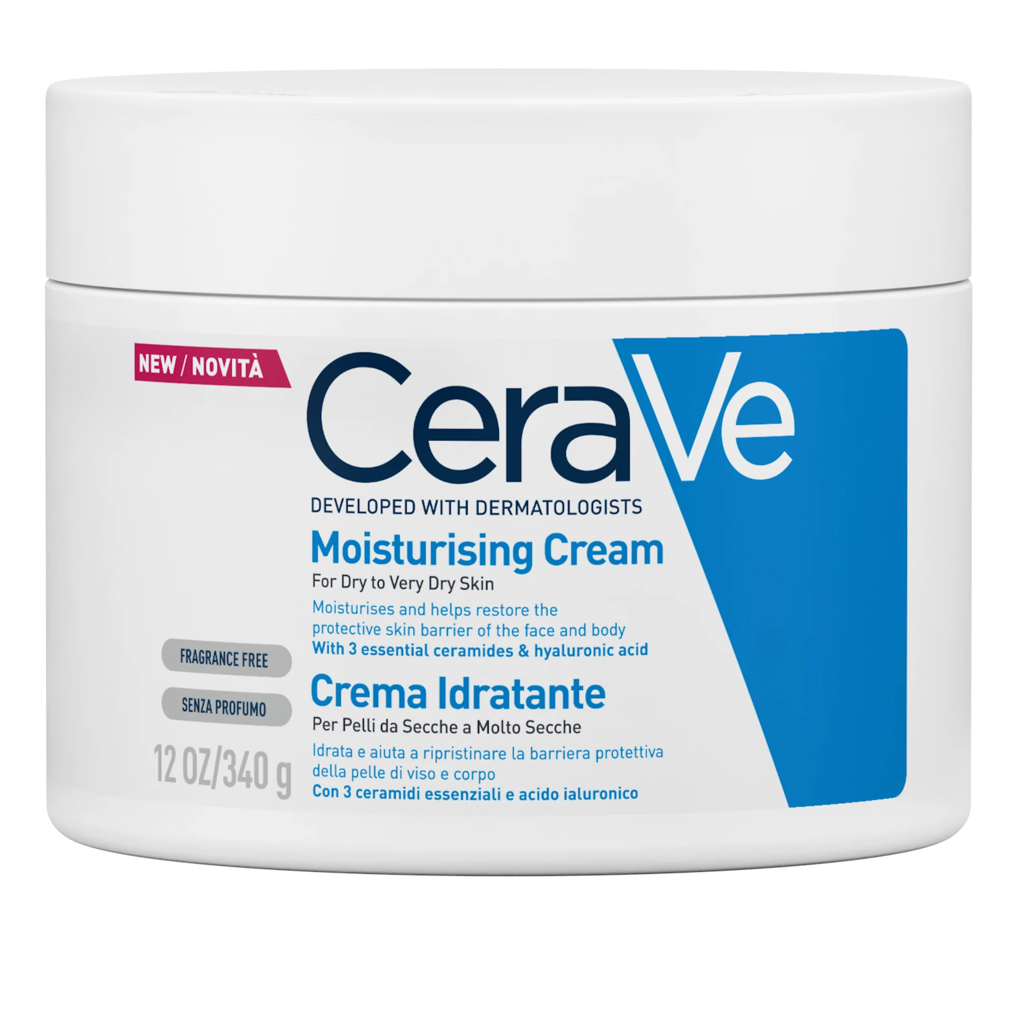 Cerave Crema Idratante 48h, 340 g Idratazione Profonda per Pelle Secca e Molto Secca