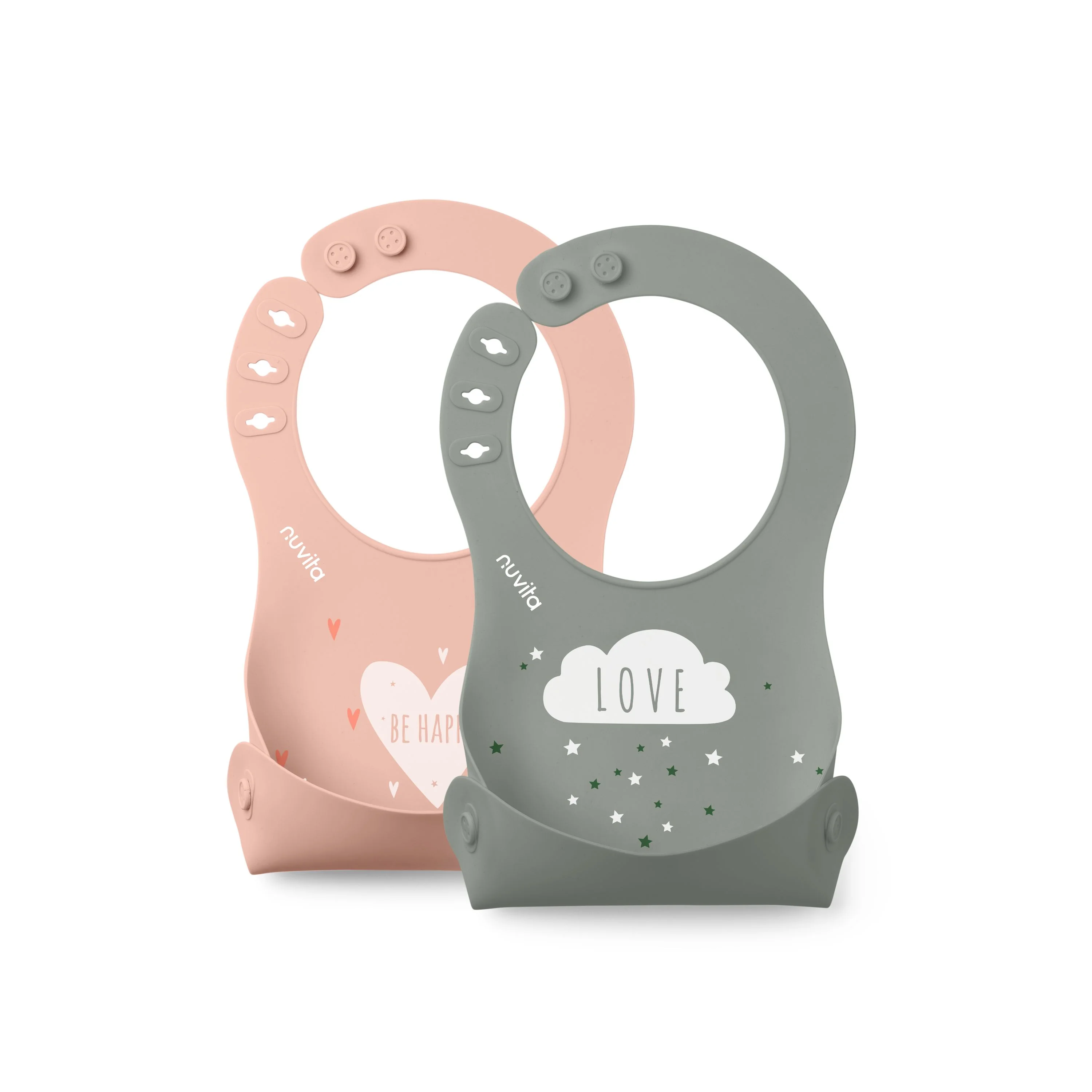 Nuvita Squashy Bavaglino Arrotolabile Silicone 2 Pezzi English Rose Sage Green