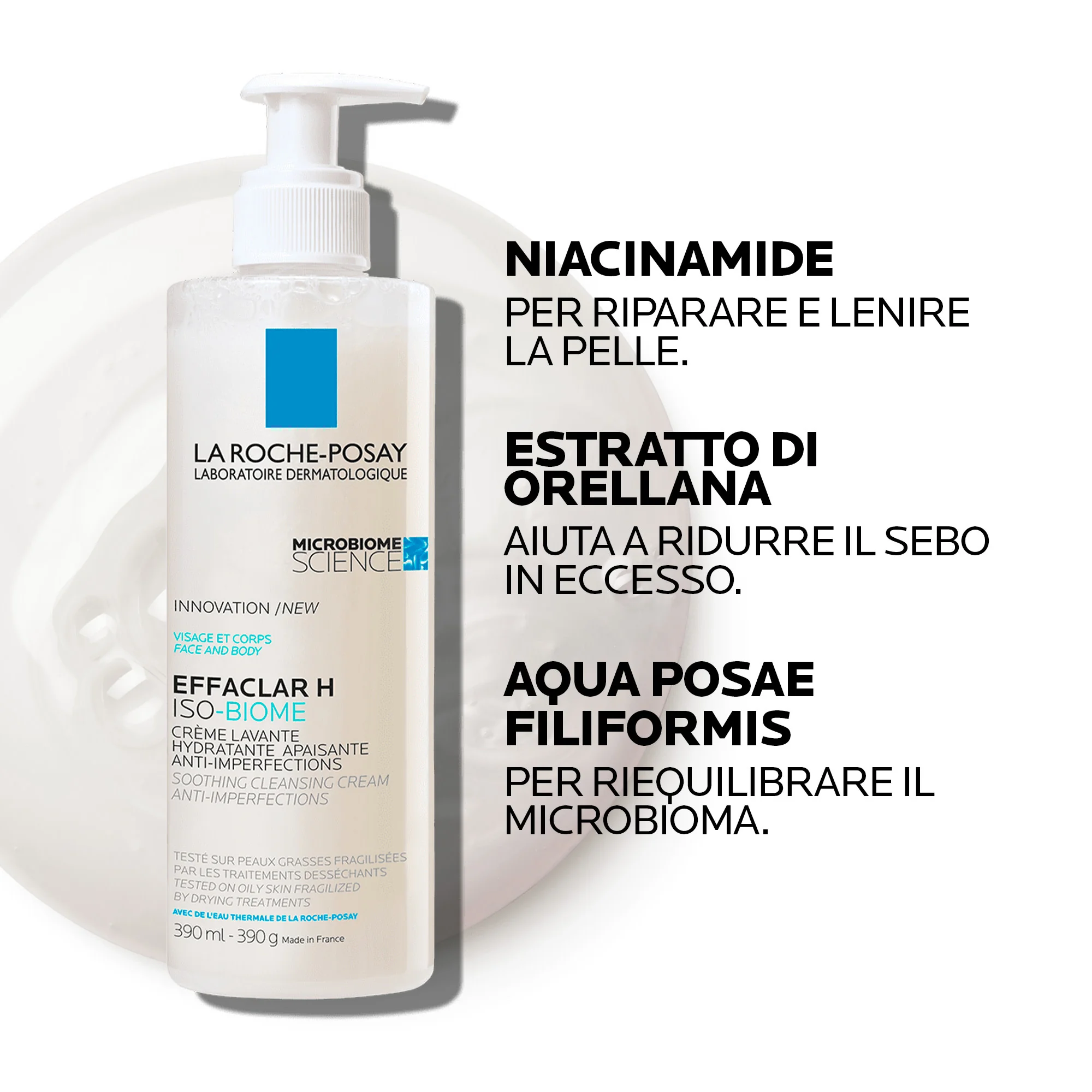 La Roche Posay Effaclar H Iso Biome Crema Lavante 400 ml Detergente Viso Pelle Grassa A Tendenza Acneica