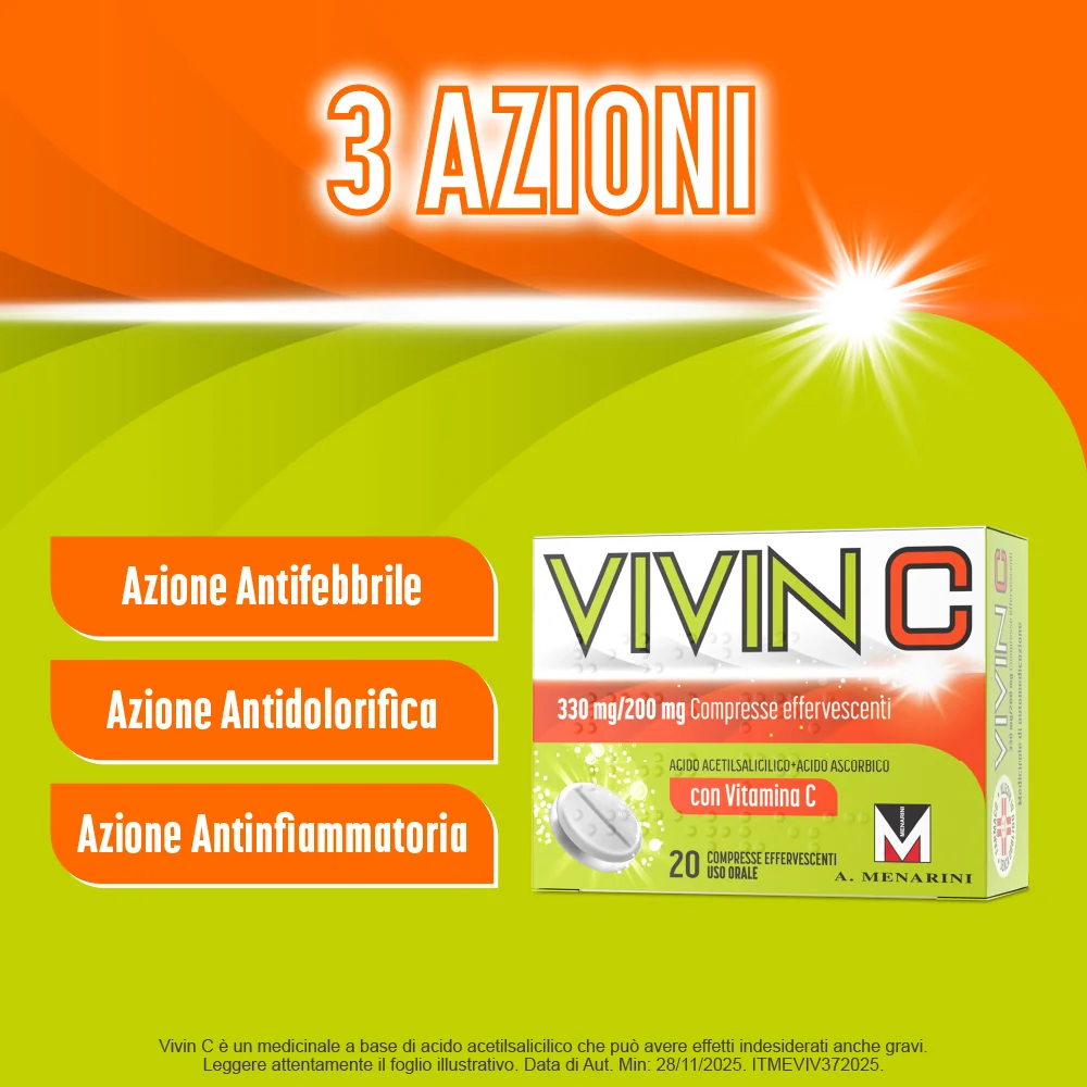 Vivin C 330 + 200 mg 20 Compresse Effervescenti Sintomi Influenzali
