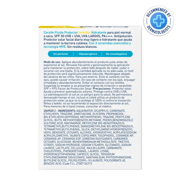 CeraVe Fluido Protezione Solare Spf50 50 ml Fluido Solare Idratante Invisibile per Pelli Sensibili