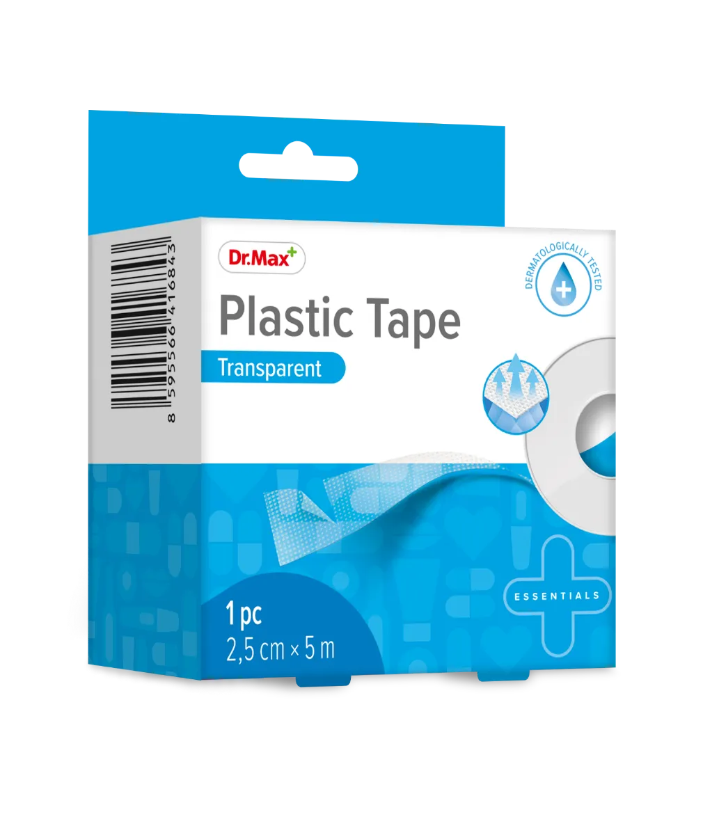 Dr.Max Plastic Tape Transparent 2,5 cm x 5 m Cerotto di Plastica per Fissaggio Medicazione