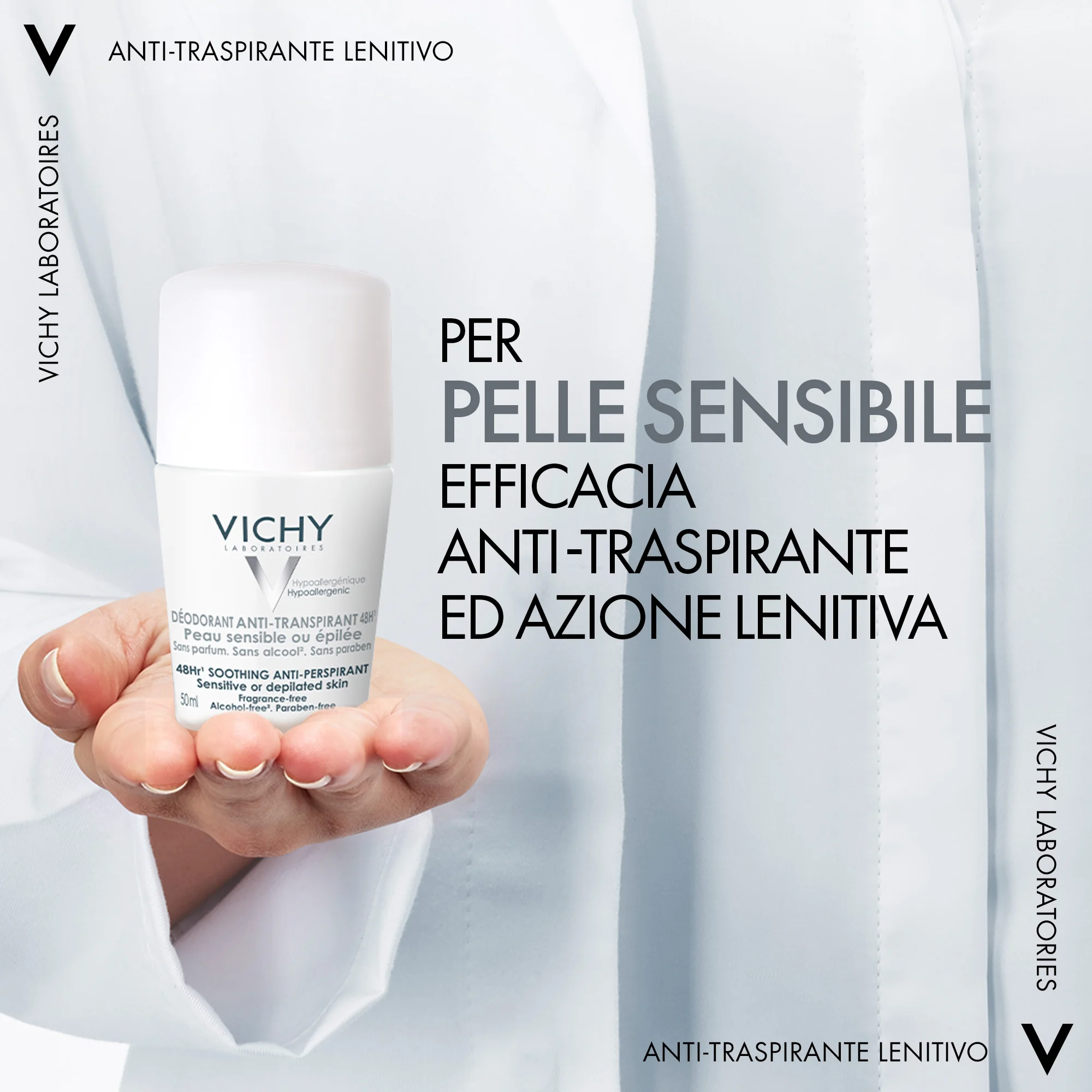 Vichy Deodorante Anti-Traspirante 48H, 50 Ml Pelle sensibile o depilata